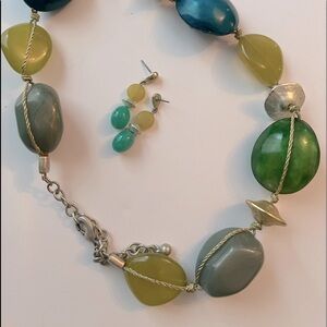 Chicos Green Stone Necklace & earrings